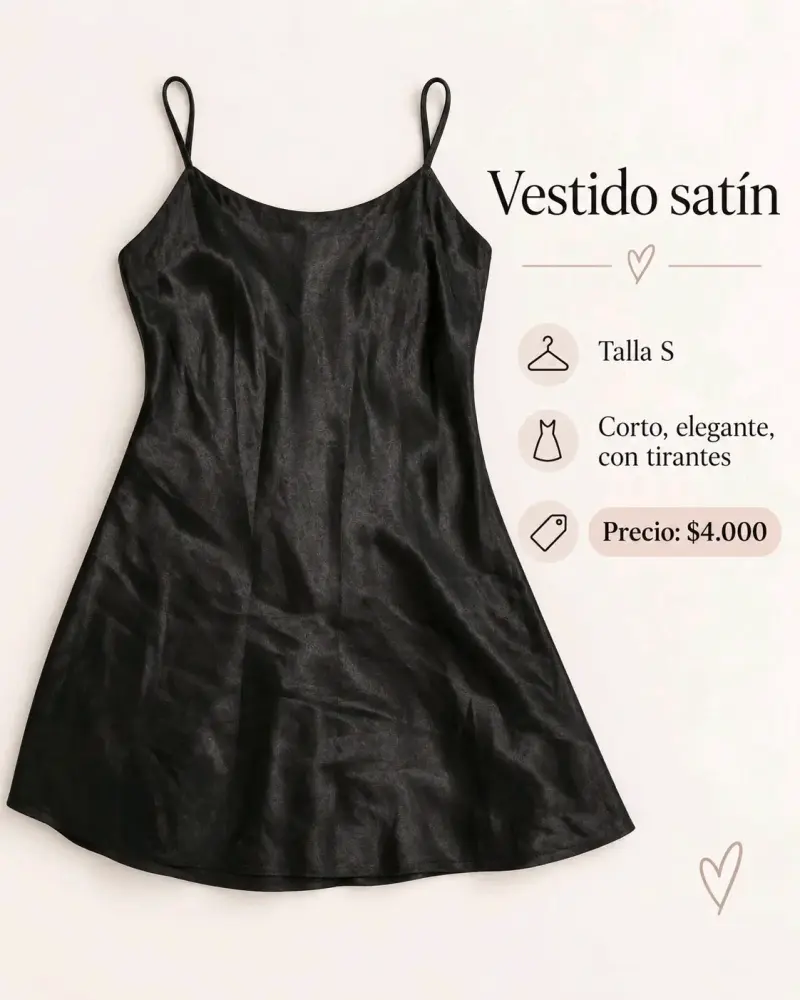 Vestido de satén negro elegante talla S