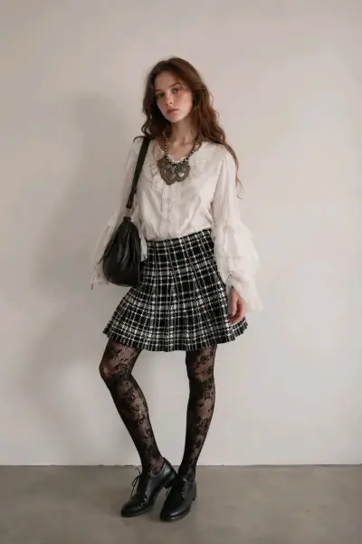 Falda cuadrille blanco y negro Fórmula,  talla 42 - miniatura 1
