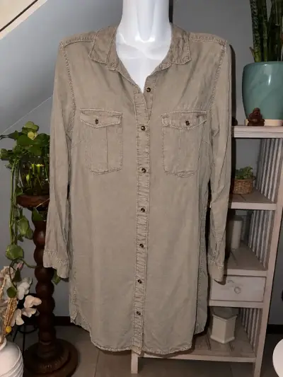 Vestido camisero verde militar mezclilla H&M - miniatura 1