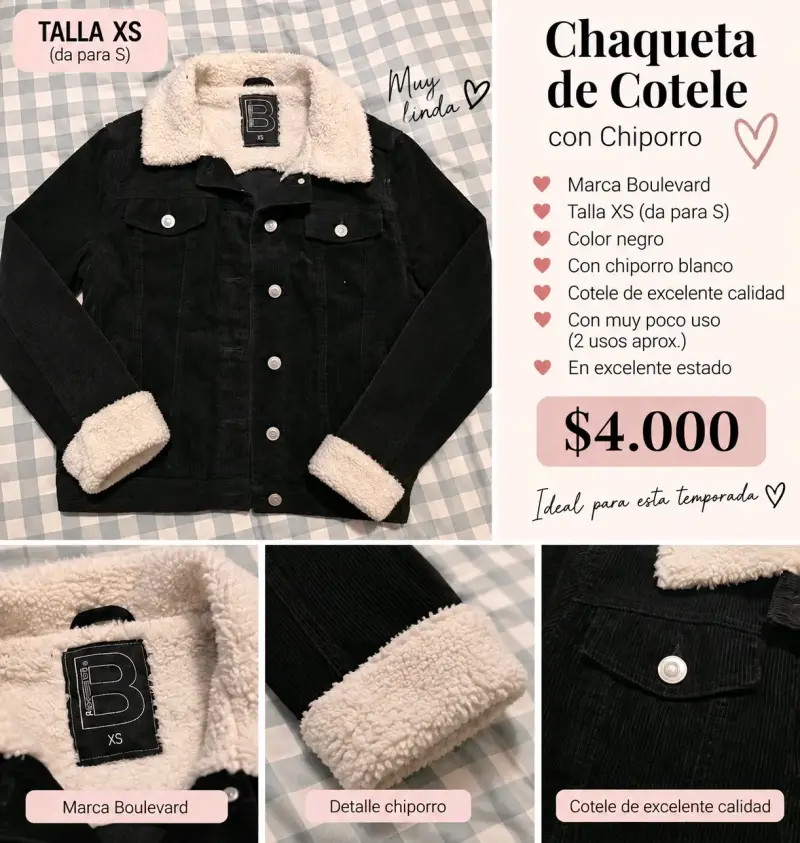 Chaqueta de Cotele Negra con Chiporro Boulevard XS