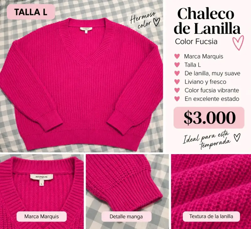 Chaleco de lanilla fucsia Marquis talla L