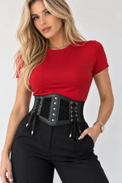 Corset negro con encaje XL - miniatura 1