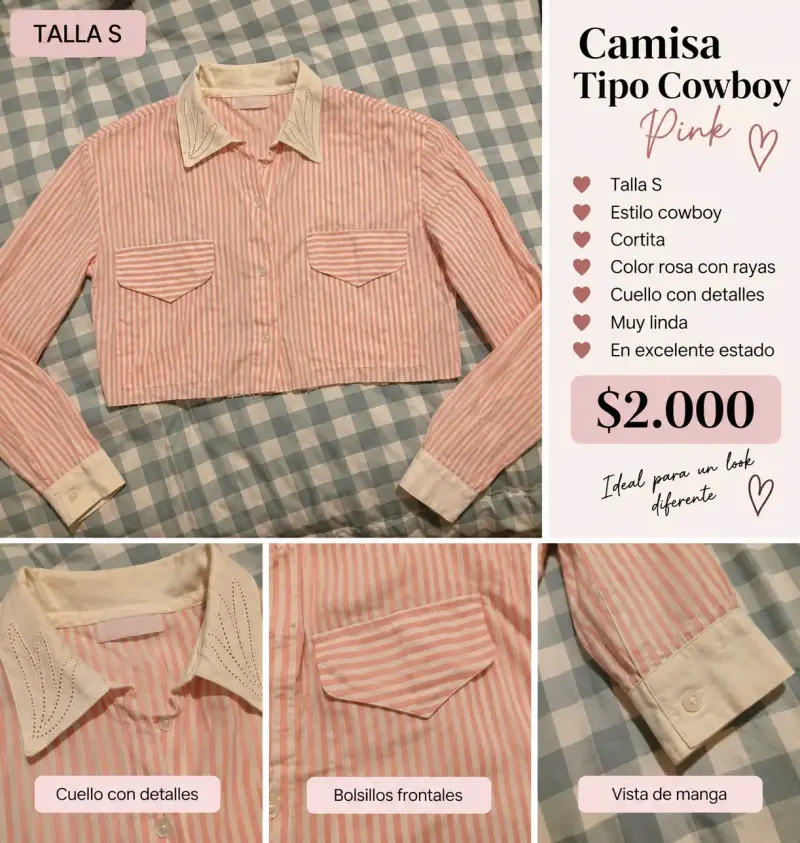 Camisa tipo cowboy rosa con rayas talla S
