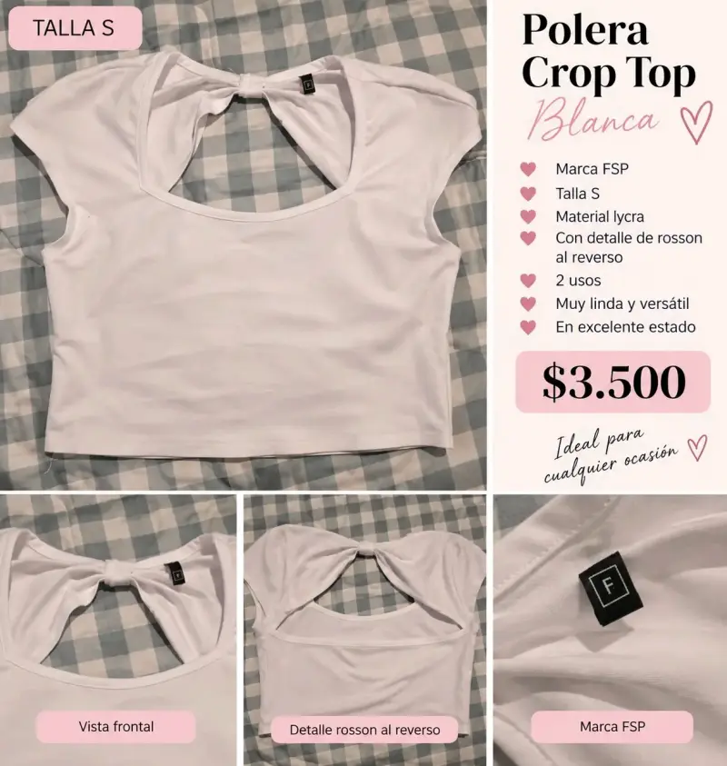 Polera Crop Top Blanca FSP Talla S
