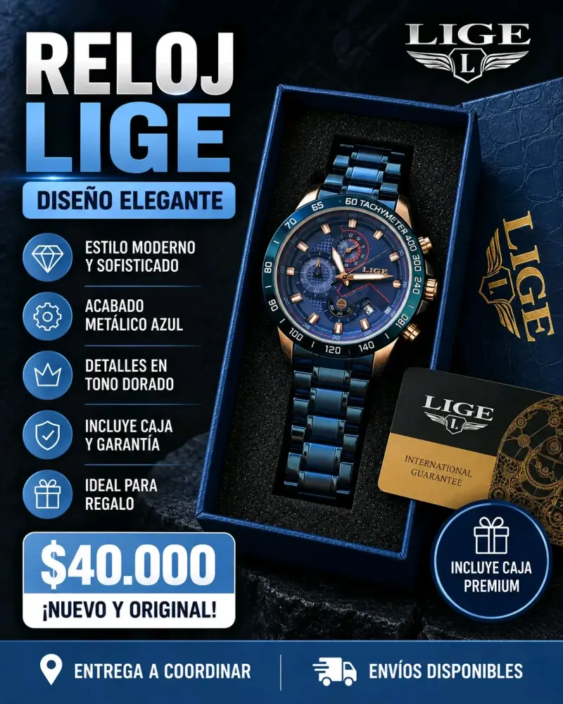 Reloj LIGE diseño elegante azul metálico - 1