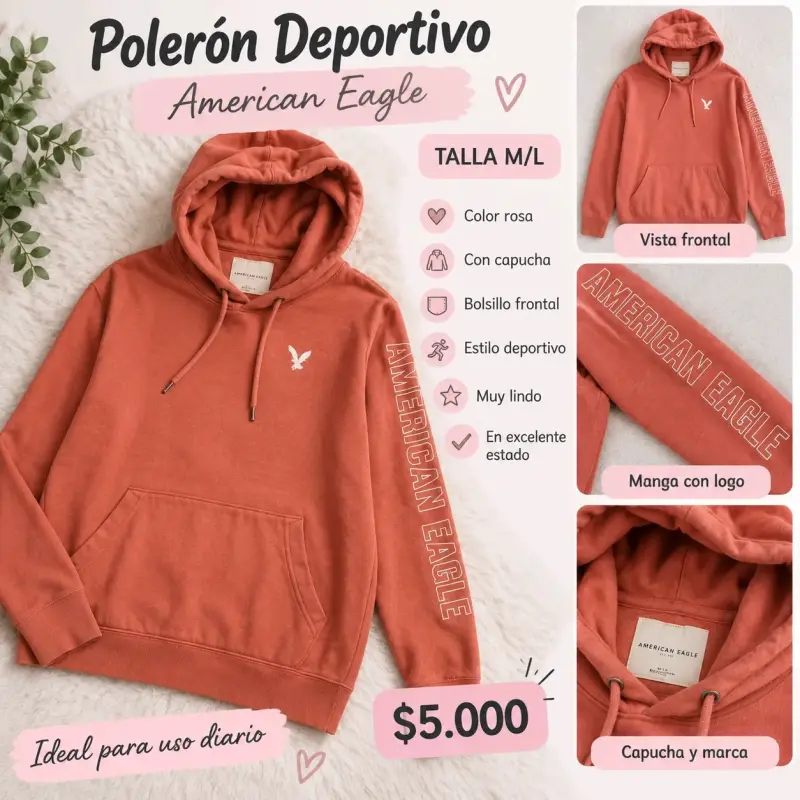 Polerón Deportivo Rosa American Eagle con Capucha