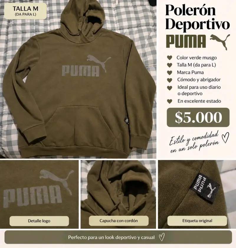 Polerón Deportivo Verde Musgo Puma Talla M