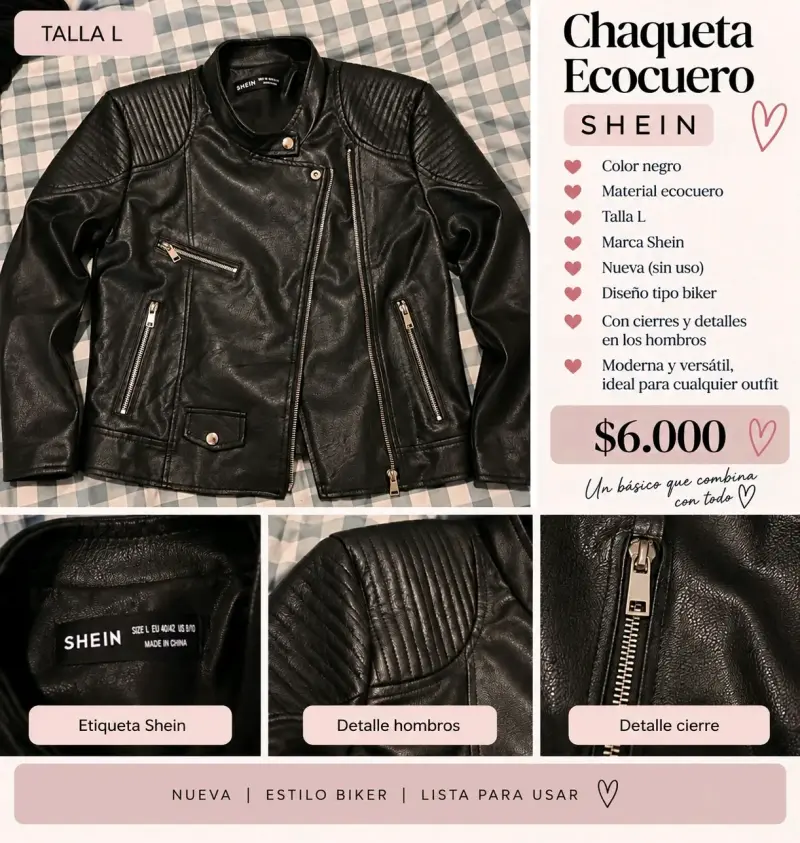 Chaqueta de ecocuero negra Shein talla L