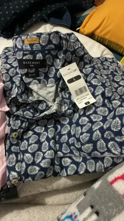 Camisa de lino estampada azul Basement - miniatura 1