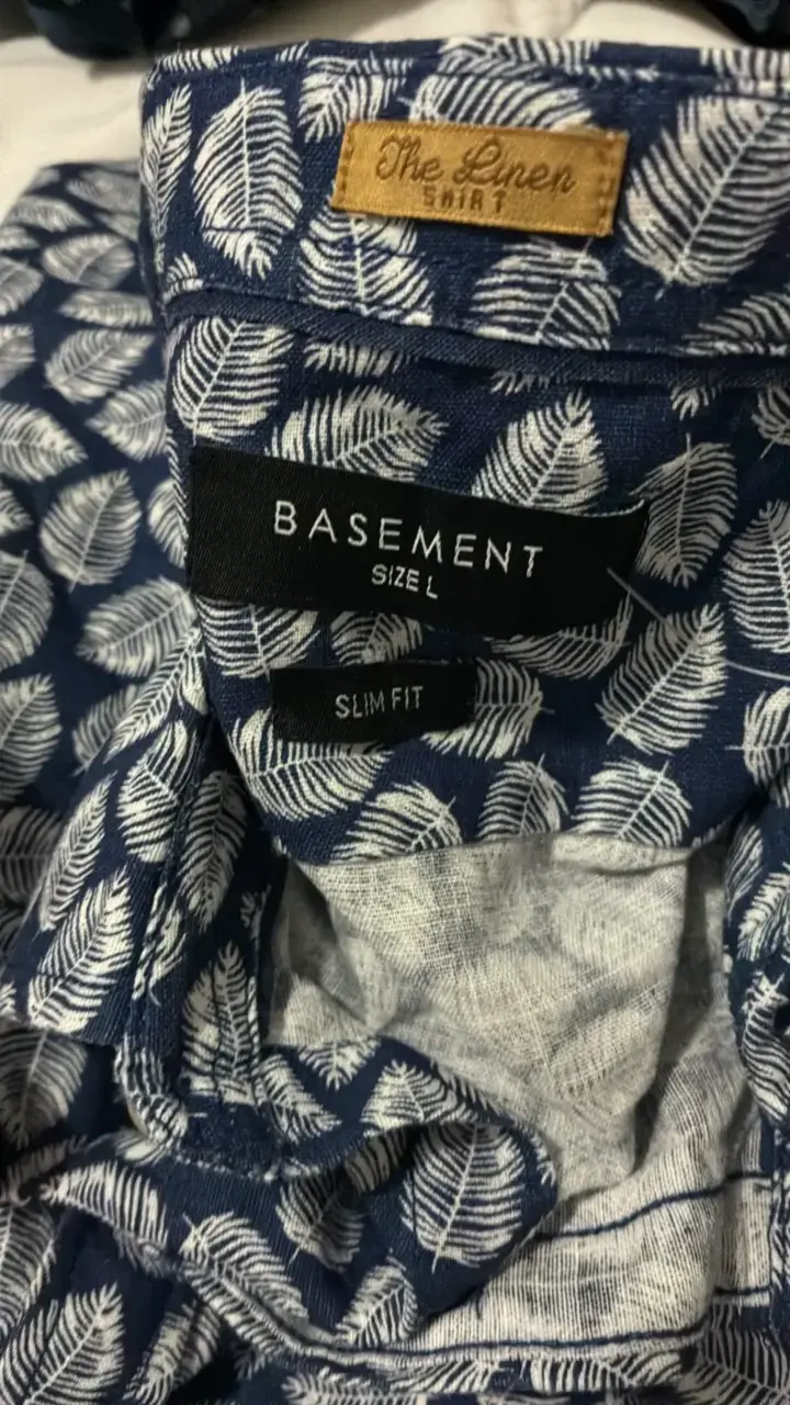 Camisa de lino estampada azul Basement - 3