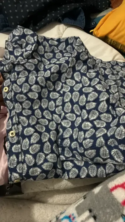 Camisa de lino estampada azul Basement - miniatura 4