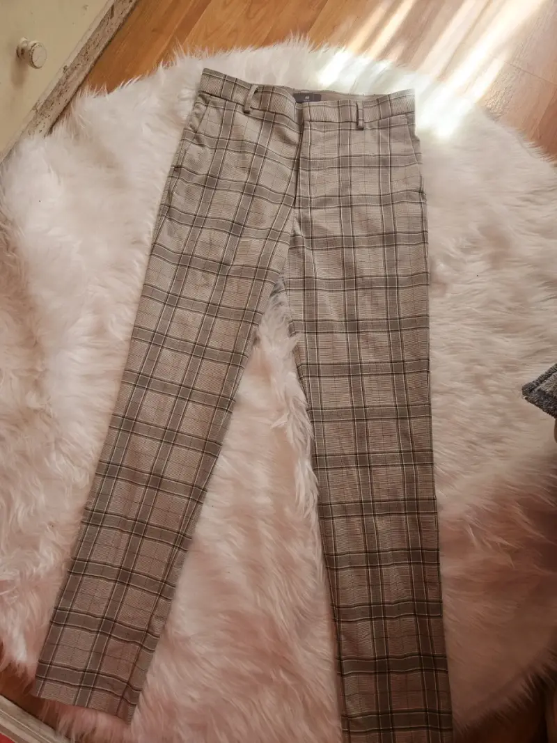 Pantalones de vestir a cuadros beige - 1