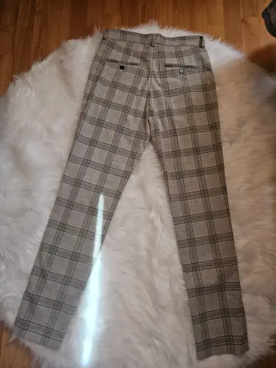 Pantalones de vestir a cuadros beige - miniatura 2