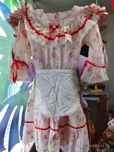 Vestido infantil floral con encaje y lazo - miniatura 2