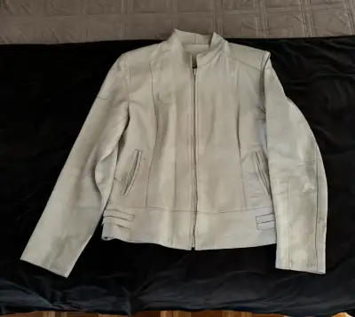 Chaqueta de cuero beige para mujer - miniatura 1