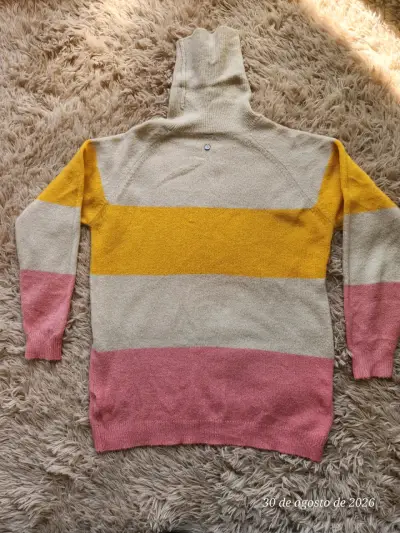 Suéter de lana a rayas beige, amarillo y rosa - miniatura 1