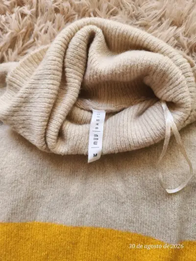Suéter de lana a rayas beige, amarillo y rosa - miniatura 3