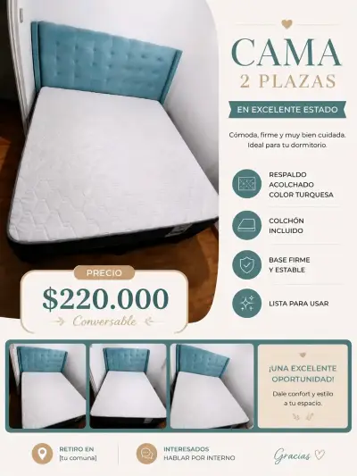Cama de dos plazas con respaldo acolchado azul - miniatura 1