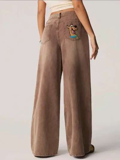 Jeans anchos marrones con diseño de Scooby-Doo - miniatura 1