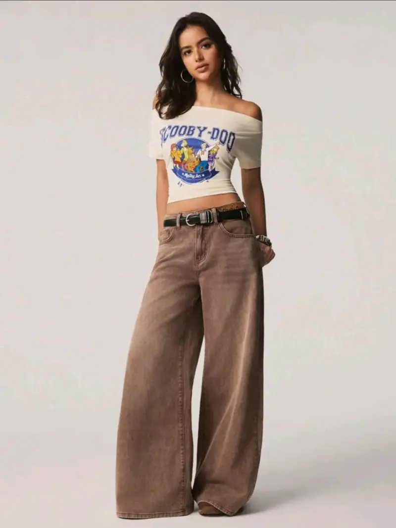 Jeans anchos marrones con diseño de Scooby-Doo - 4
