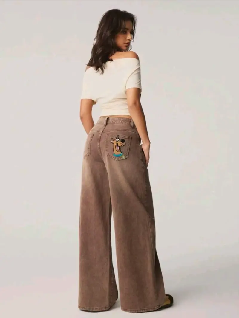 Jeans anchos marrones con diseño de Scooby-Doo - 5