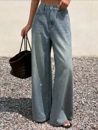 Pantalones anchos con apliques de strass - miniatura 2
