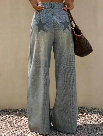 Pantalones anchos con apliques de strass - miniatura 3