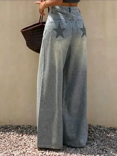 Pantalones anchos con apliques de strass - miniatura 4