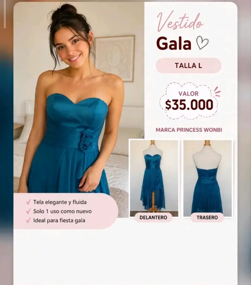 Vestido de gala azul talla L Princess Wonbi