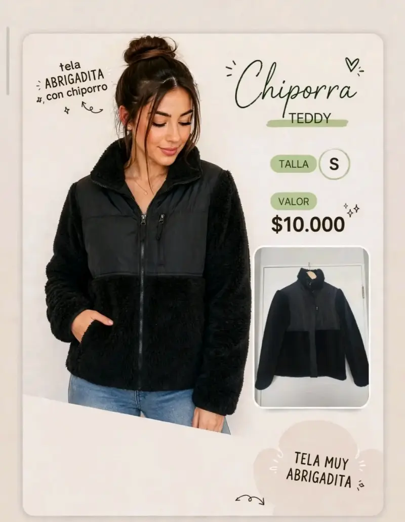 Chaqueta Chiporra Teddy Negra Talla S