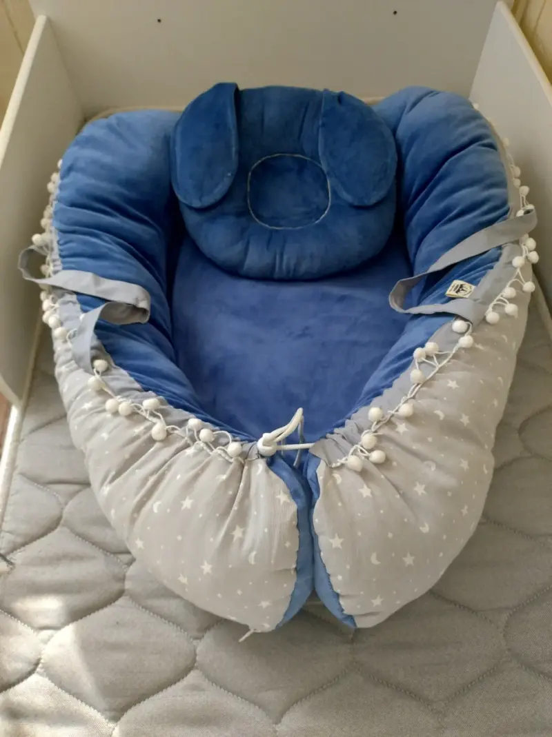 Nido colecho con cojín para bebé azul y gris - 1