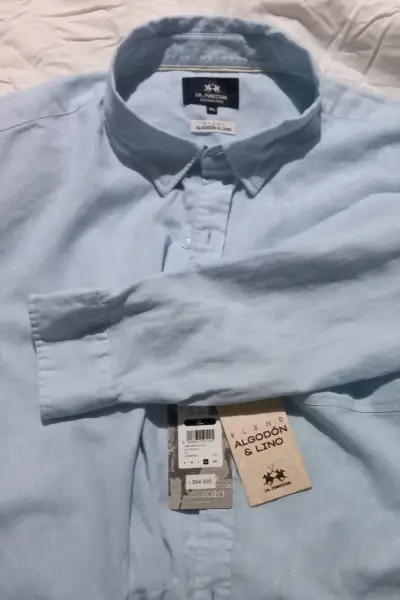 Camisa La Martina Algodón y Lino Celeste XL - miniatura 2