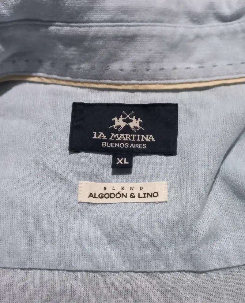 Camisa La Martina Algodón y Lino Celeste XL - 5