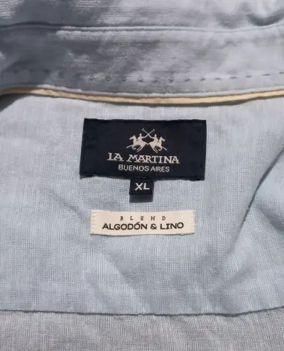 Camisa La Martina Algodón y Lino Celeste XL - miniatura 5