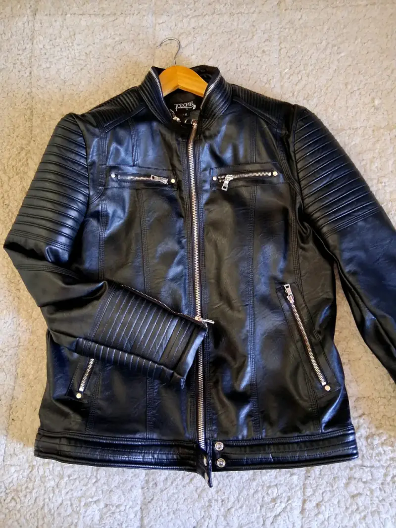 Chaqueta de cuero negra para hombre XL - 1