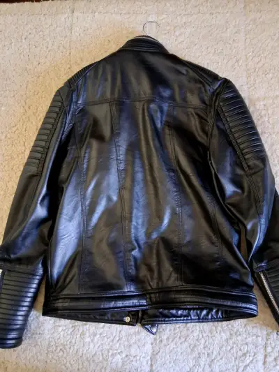 Chaqueta de cuero negra para hombre XL - miniatura 2