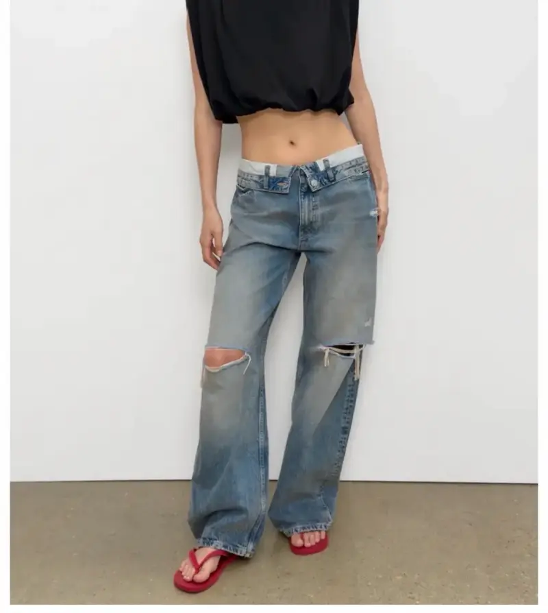 Jeans anchos de mezclilla zara para mujer - 1