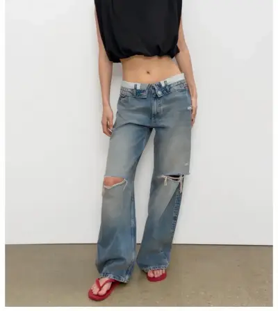 Jeans anchos de mezclilla zara para mujer - miniatura 1