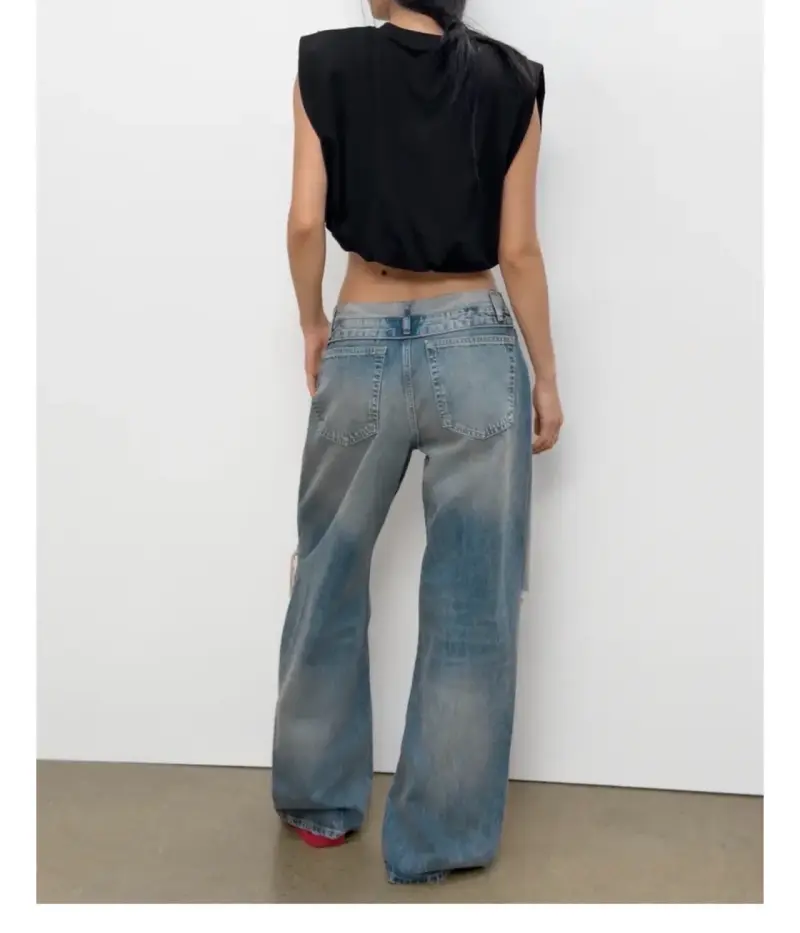 Jeans anchos de mezclilla zara para mujer - 2