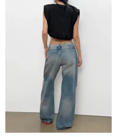 Jeans anchos de mezclilla zara para mujer - miniatura 2