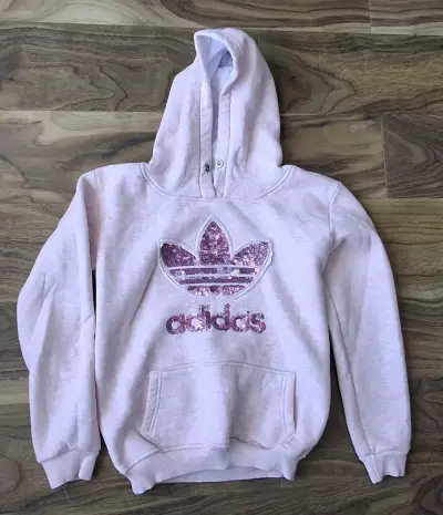 Polerón con capucha Adidas rosa con lentejuelas - miniatura 1