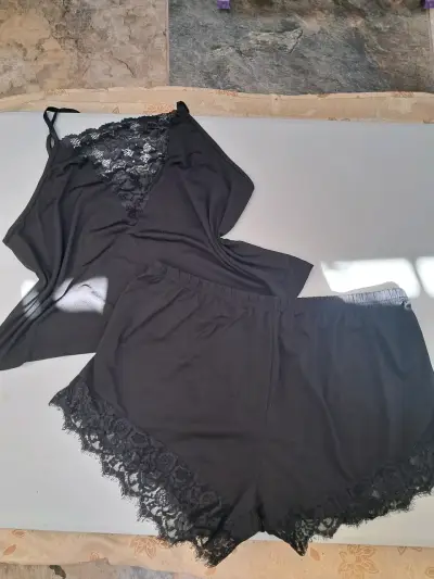 Conjunto de pijama de encaje negro y azul 3xl - miniatura 1