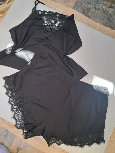 Conjunto de pijama de encaje negro y azul 3xl - miniatura 3