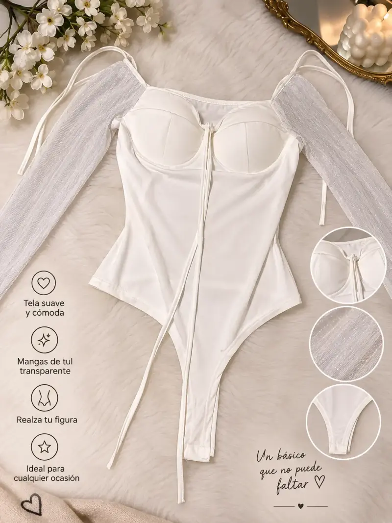 Body blanco con mangas de tul transparente