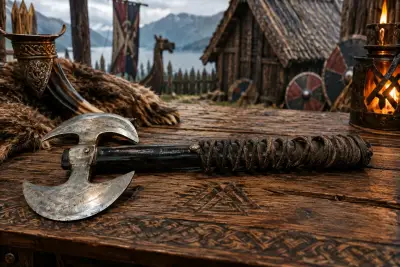 Hacha Doble Hoja Estilo Vikinga Decorativa - miniatura 1