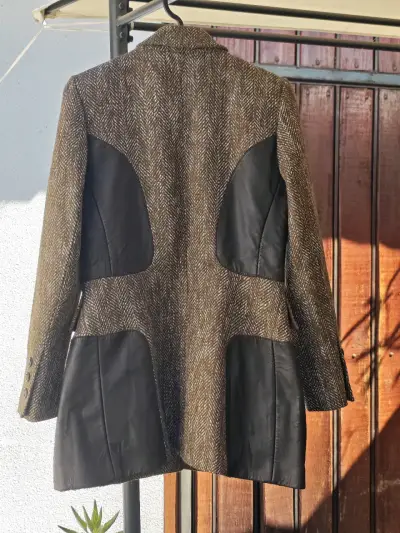 Abrigo de lana marrón 40 con detalles de cuero - miniatura 2