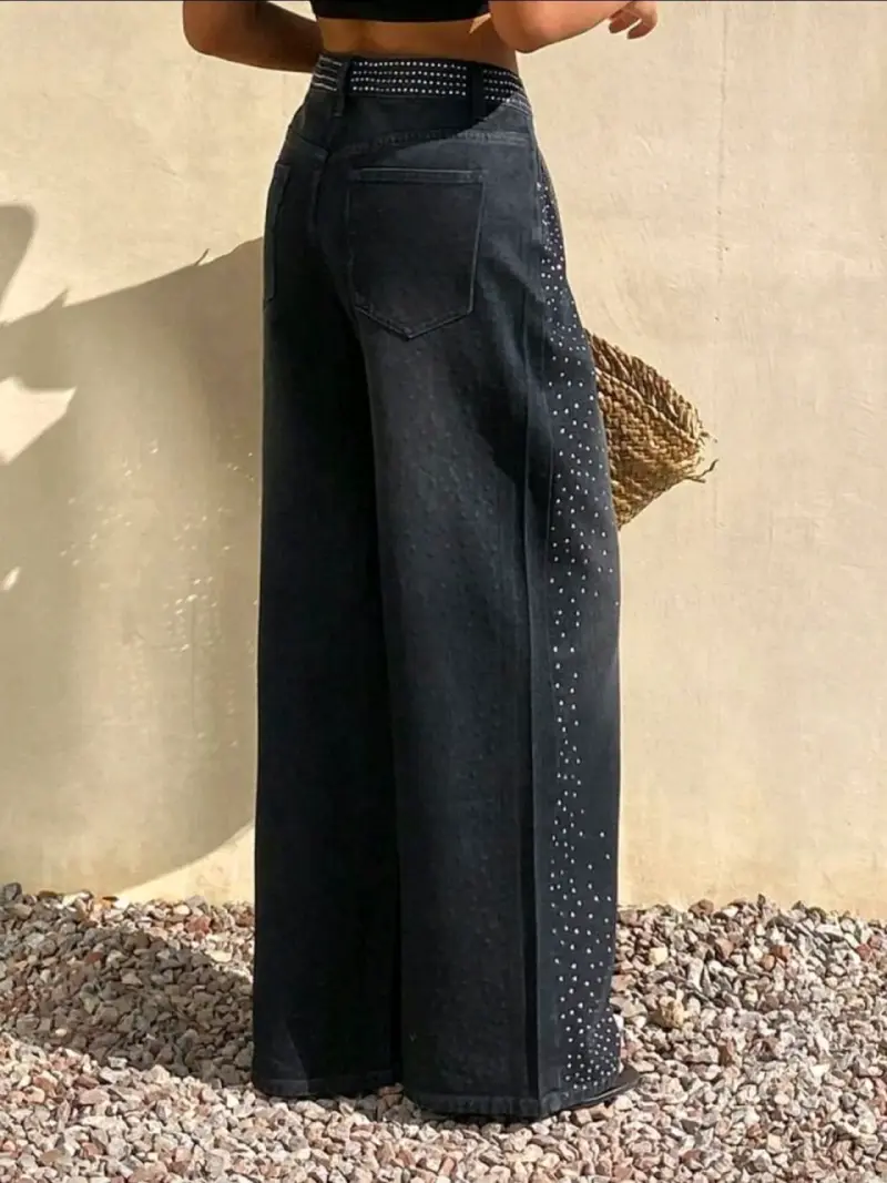 Pantalones anchos negros con detalles brillantes - 2
