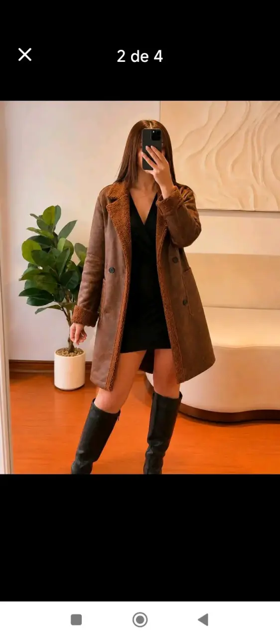 Abrigo de mujer marrón con forro de lana - 2