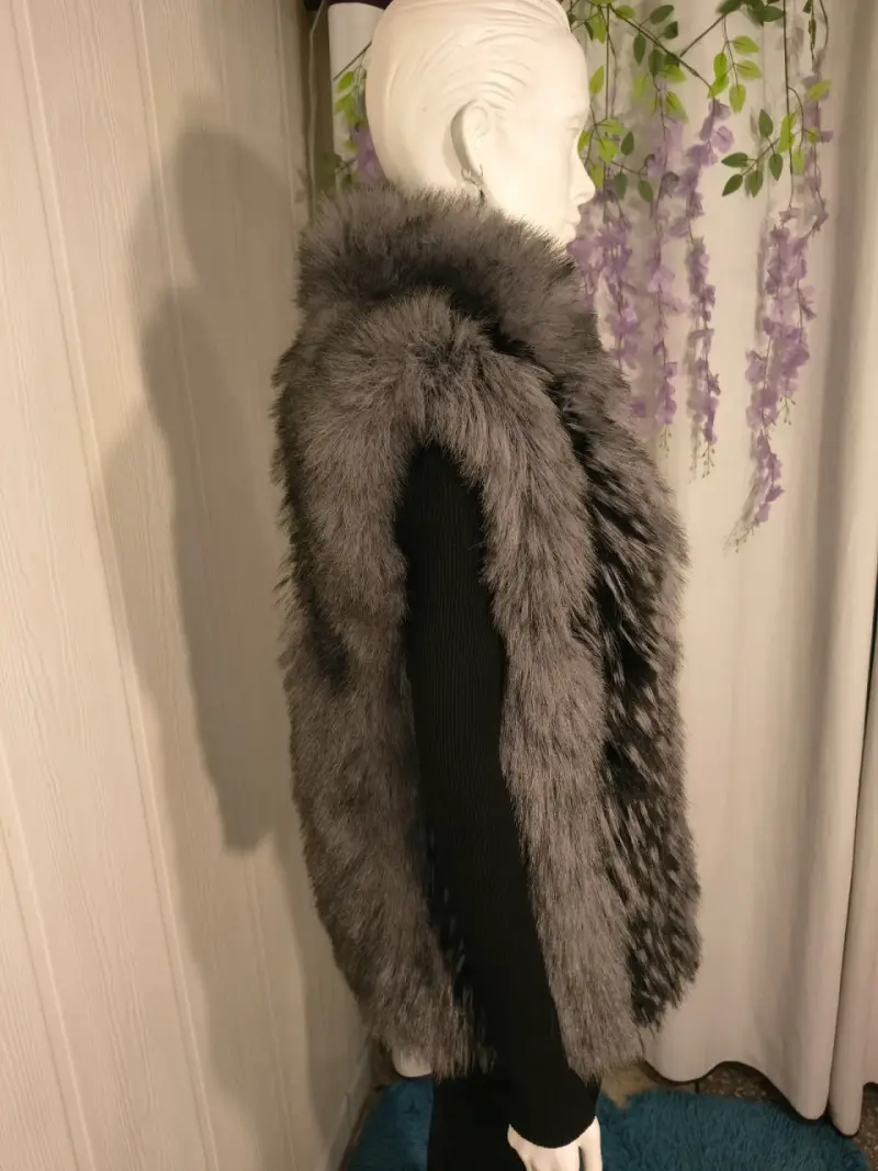 Chaleco de piel sintética gris para mujer - 4