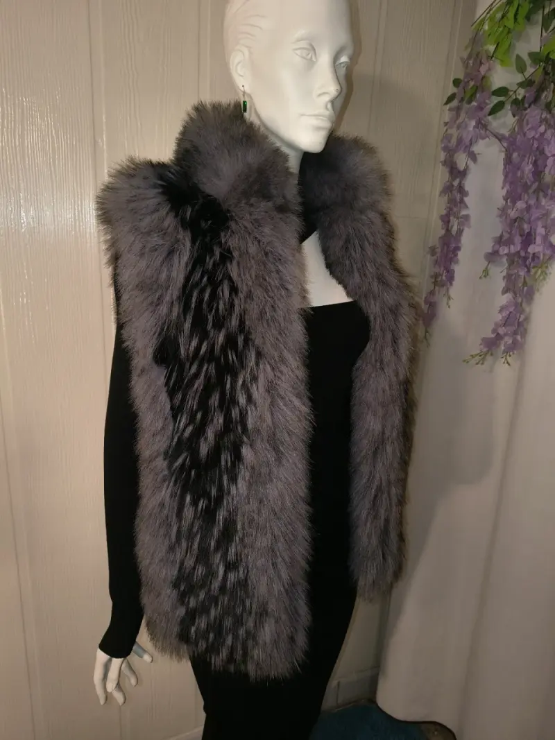 Chaleco de piel sintética gris para mujer - 6